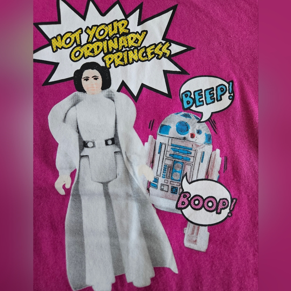 Princess Leia and R2-D2 Action Figure Graphic T-Shirt for Kids Pink
